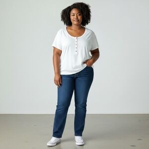 FESTI Womens Cream Linen Blend Short Sleeve Henley Top Size 1 Relaxed Fit